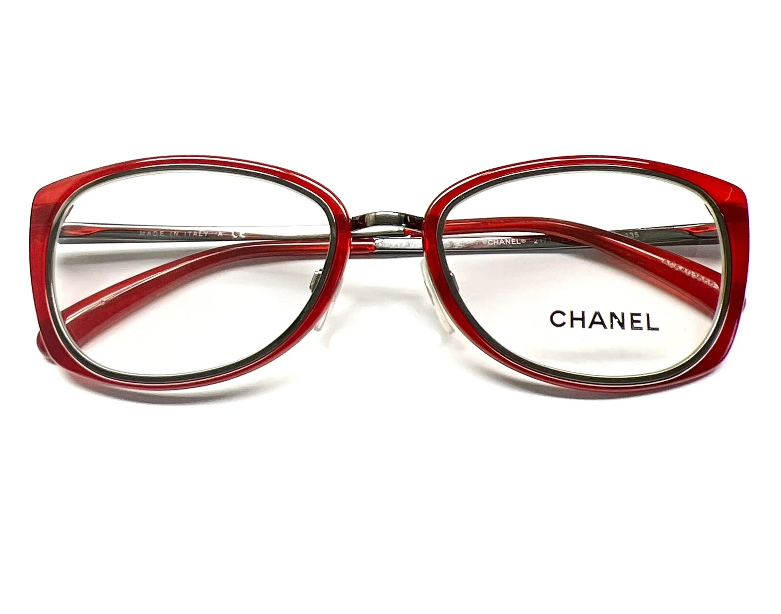 Chanel 2171 455 Eyeglasses Glasses Polished Crystal Red & Silver 51-19-135 3