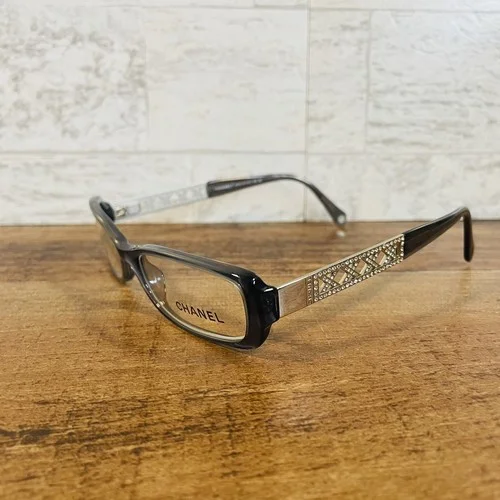 Chanel 3086-B Eyeglasses Glasses Gray Silver Black Stones Demo Lens With Case 2