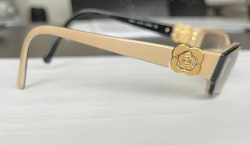 Chanel 3131 c.1013 Eyeglasses Frames Black Nude Flowers Gold Logos 51-16-130 4