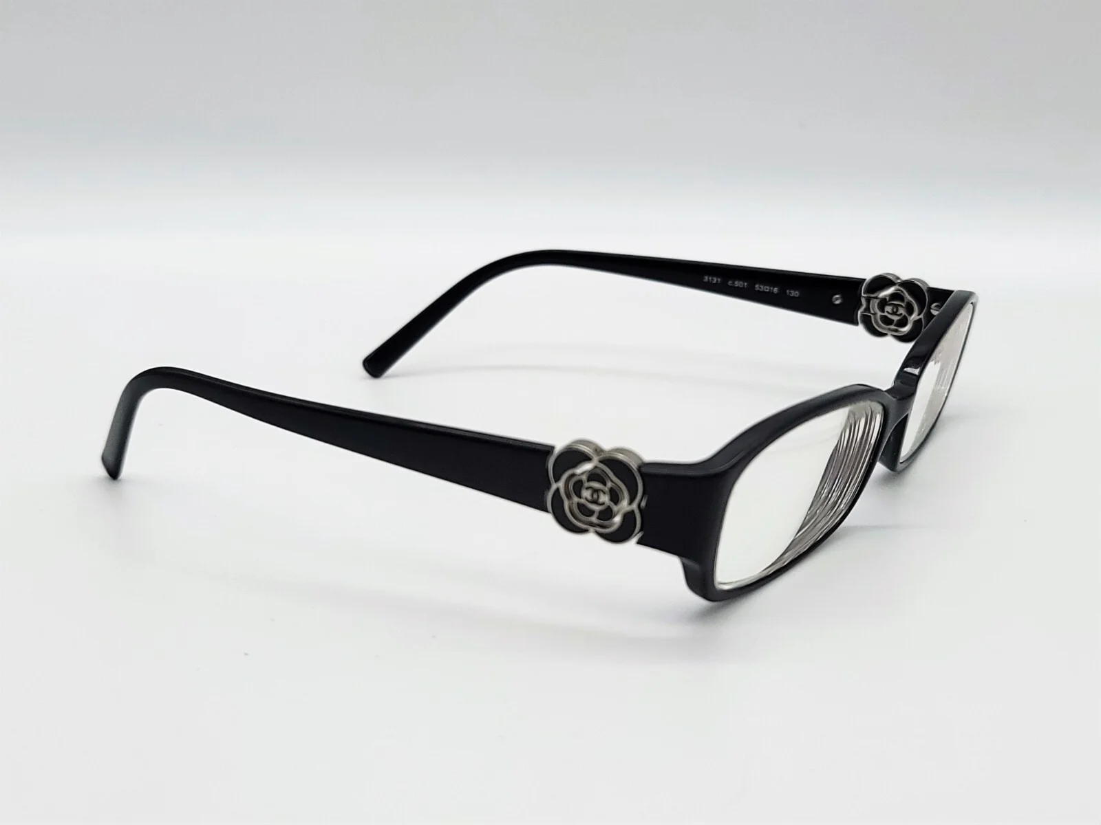 Chanel 3131 c.501 Black Camellia 53mm Eyeglasses Frames Italy RX-able 4