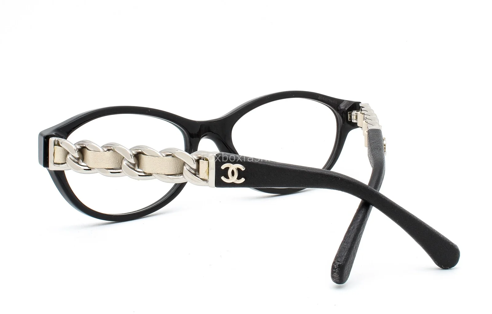 Chanel 3223Q 501 Eyeglasses Glasses Black w/ Beige Leather Silver CC Logo 55mm 4