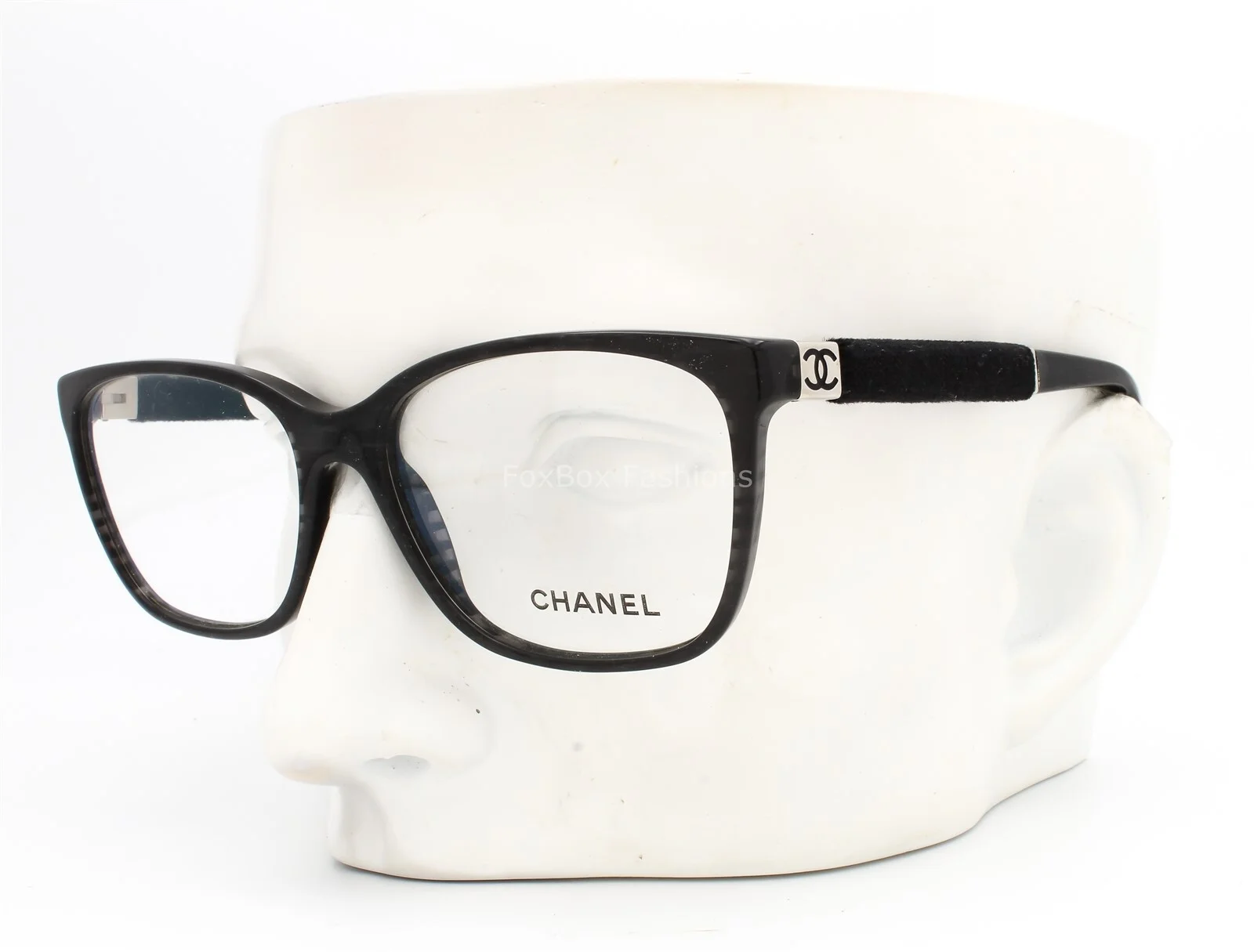 Chanel 3262 1443 Eyeglasses Glasses Shimmery Black w/ Velvet Temples 55mm
