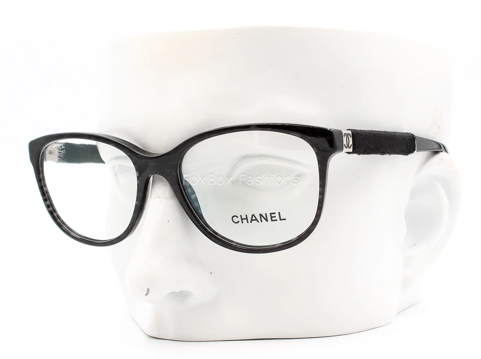 Chanel 3267 1443 Eyeglasses Glasses Shimmery Black Silver CC Logo 54-16-140
