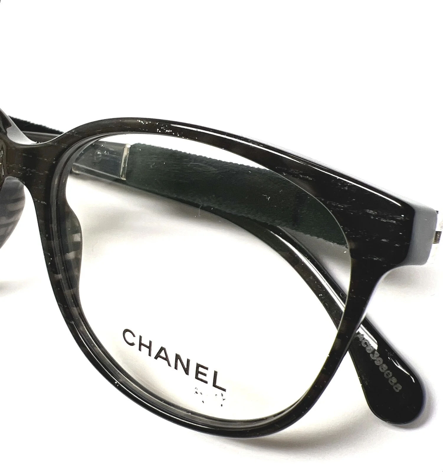 Chanel 3267 1443 Eyeglasses Glasses Shimmery Black Silver CC Logo 54-16-140 3
