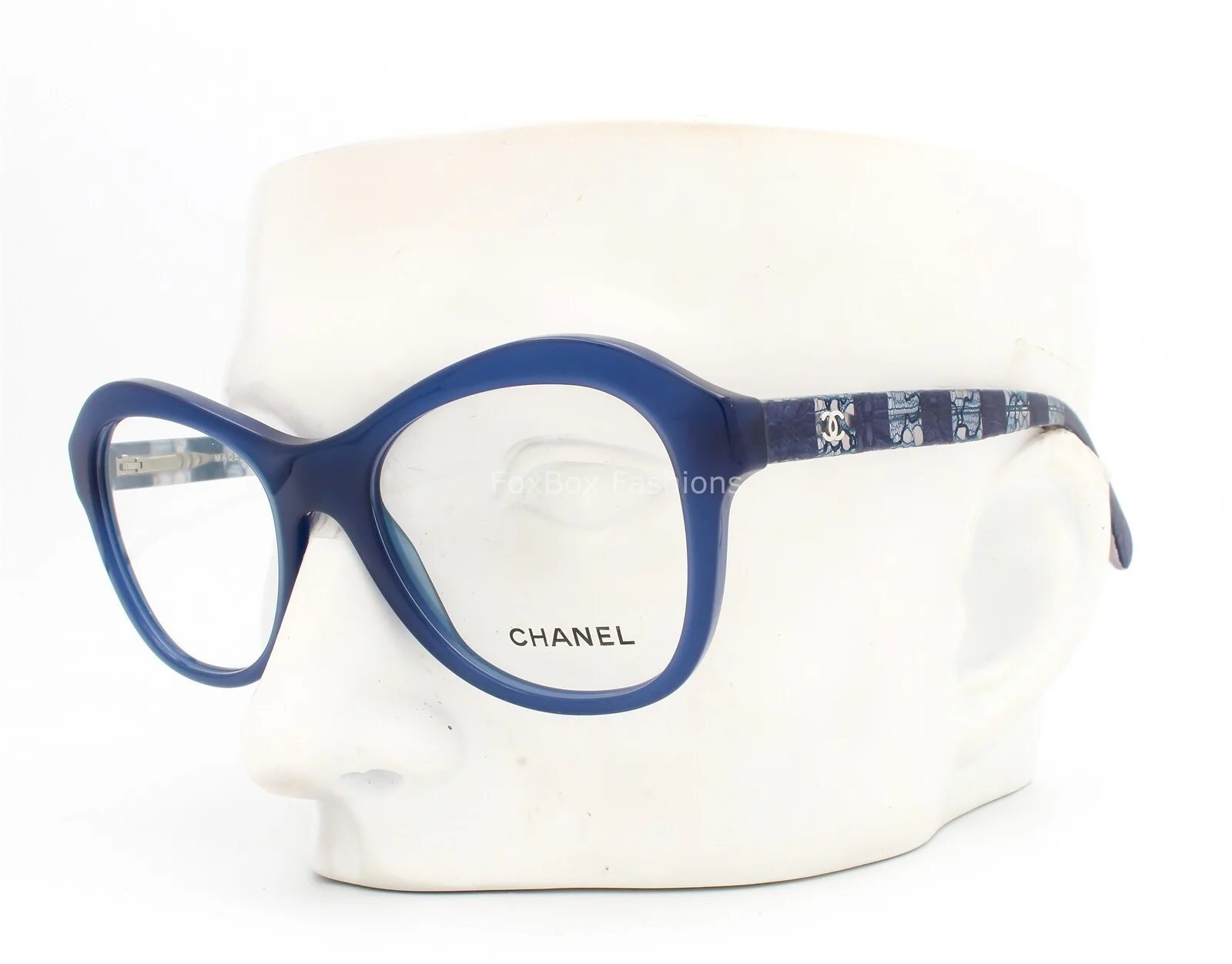 Chanel 3299 1483 Eyeglasses Glasses Polished Blue w/ Silver CC Logo 52-19-140