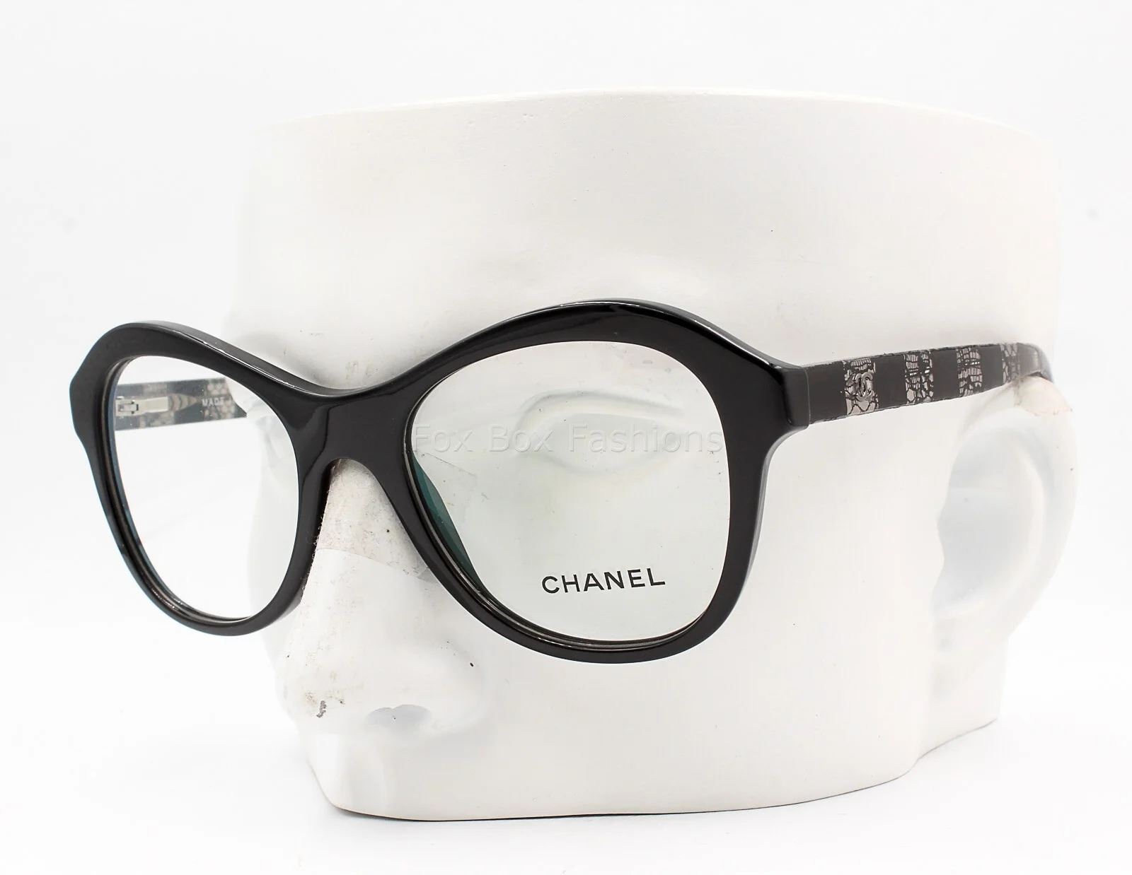 Chanel 3299 501 Eyeglasses Glasses Black Lace Stripe Silver CC Logo 52-19-140