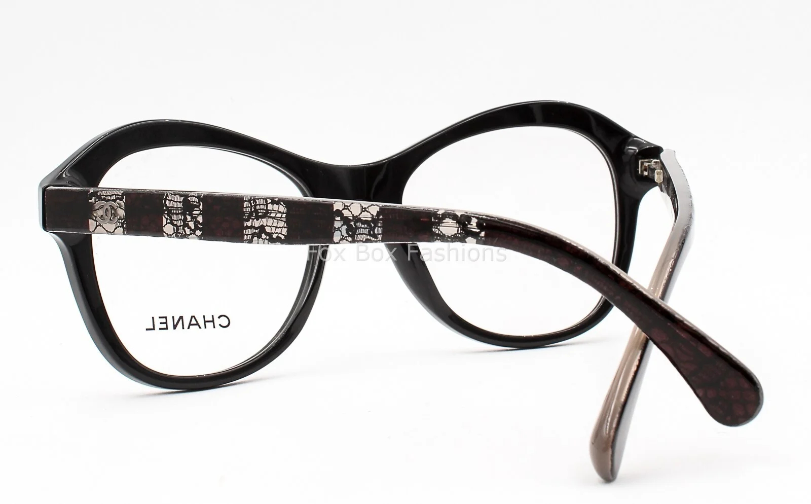 Chanel 3299 501 Eyeglasses Glasses Black Lace Stripe Silver CC Logo 52-19-140 4