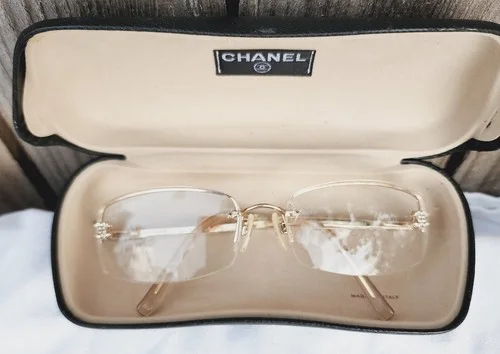 CHANEL 4093-B Gold Eyeglass Framed CC Logo Rhinestone