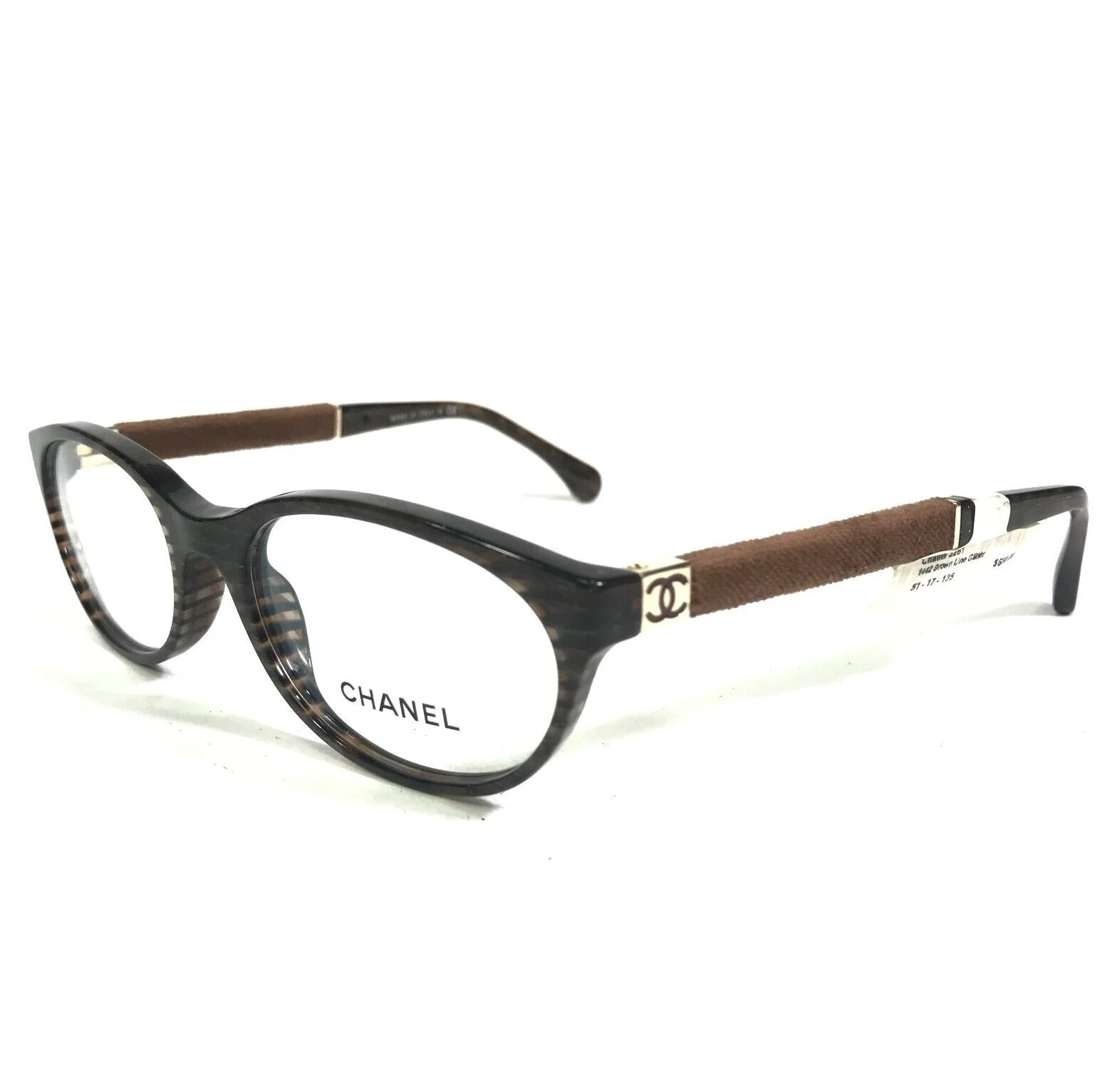 Chanel Eyeglasses Frames 3261 c.1442 Brown Gold Glitter Sparkly Round 51-17-135