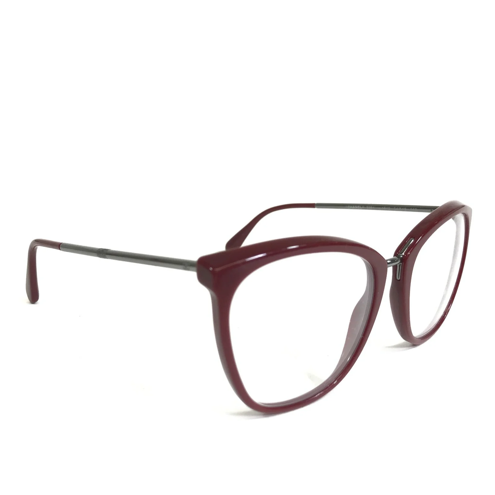 Chanel Eyeglasses Frames 3381 c.1612 Burgundy Red Silver Cat Eye Round 54-19-140 2