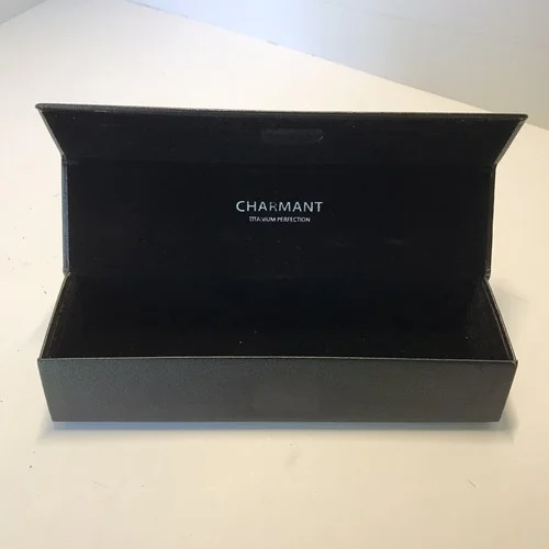 Charmant Titanium Perfection Felt Lined Trapezoid Eyeglass Case Black 4