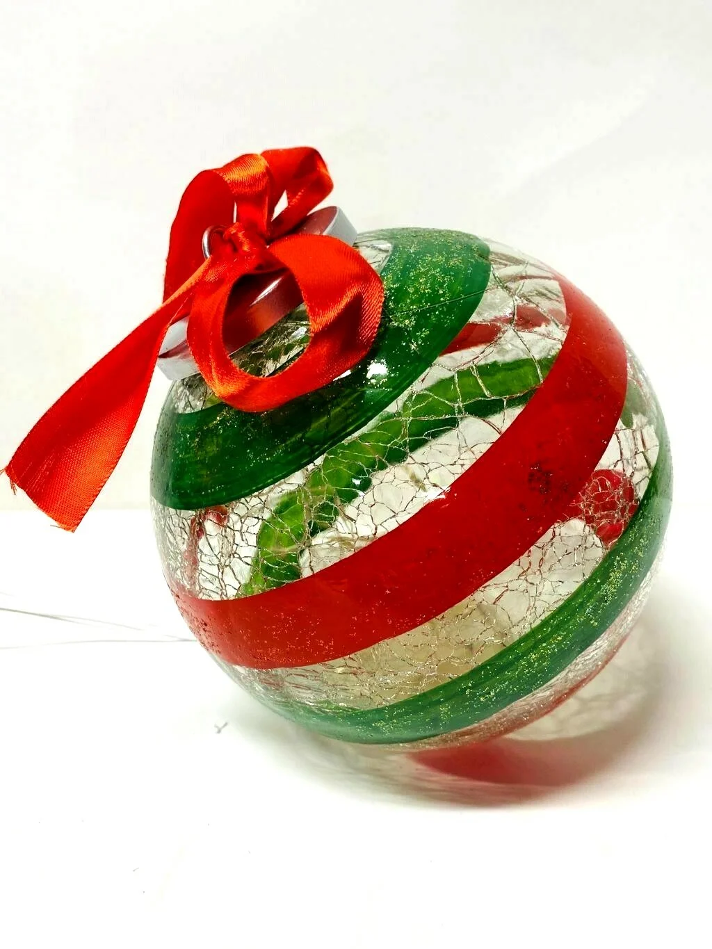 Christmas Clear Crackle Glass Tabletop Centerpiece Light Up Holiday Ball 3