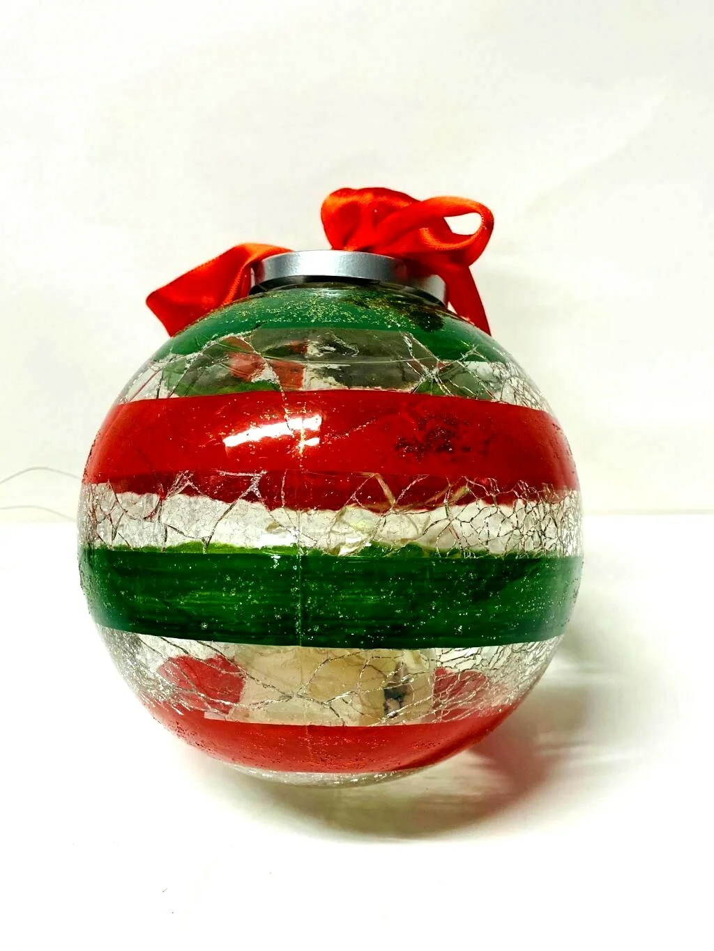 Christmas Clear Crackle Glass Tabletop Centerpiece Light Up Holiday Ball 4
