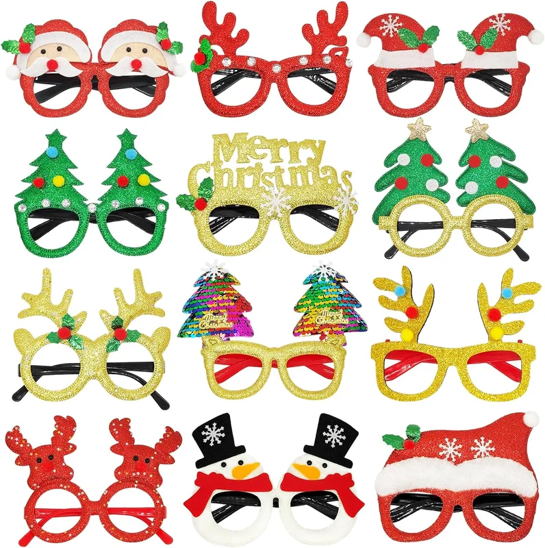 Christmas Glasses Glitter Party Glasses Frames Eyeglasses Christmas Costume Prop