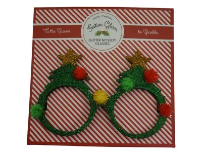 Christmas Glasses.Holidays Green Christmas Tree. Christmas Eye Glasses.
