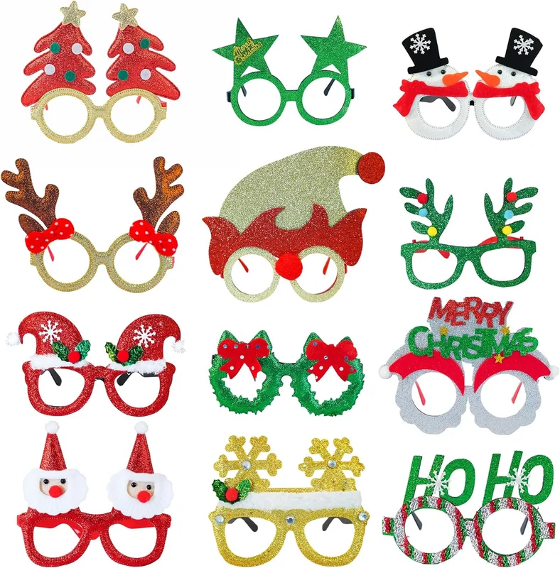Christmas Glasses for Kids Adults Bulk-Xmas Eyeglasses Frames with Funny Santa 2