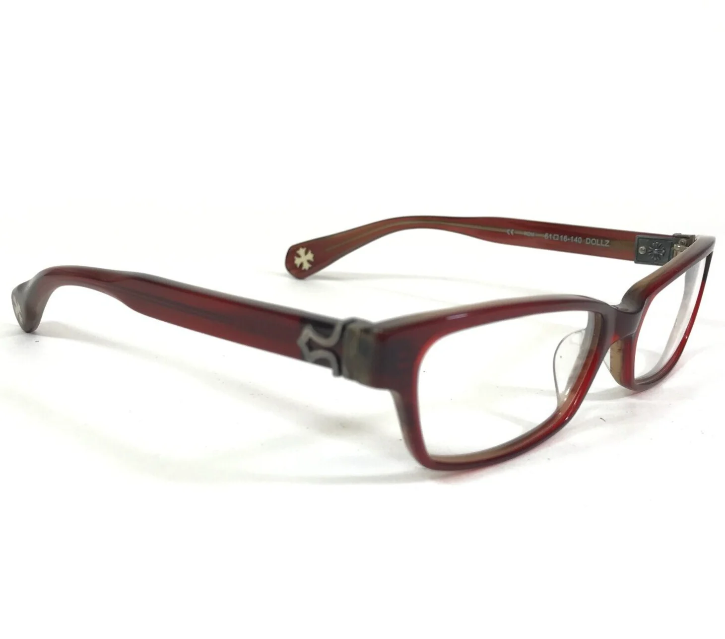Chrome Hearts Eyeglasses Frames DOLLZ RDM Burgundy Red Sterling Silver 51-16-140 3