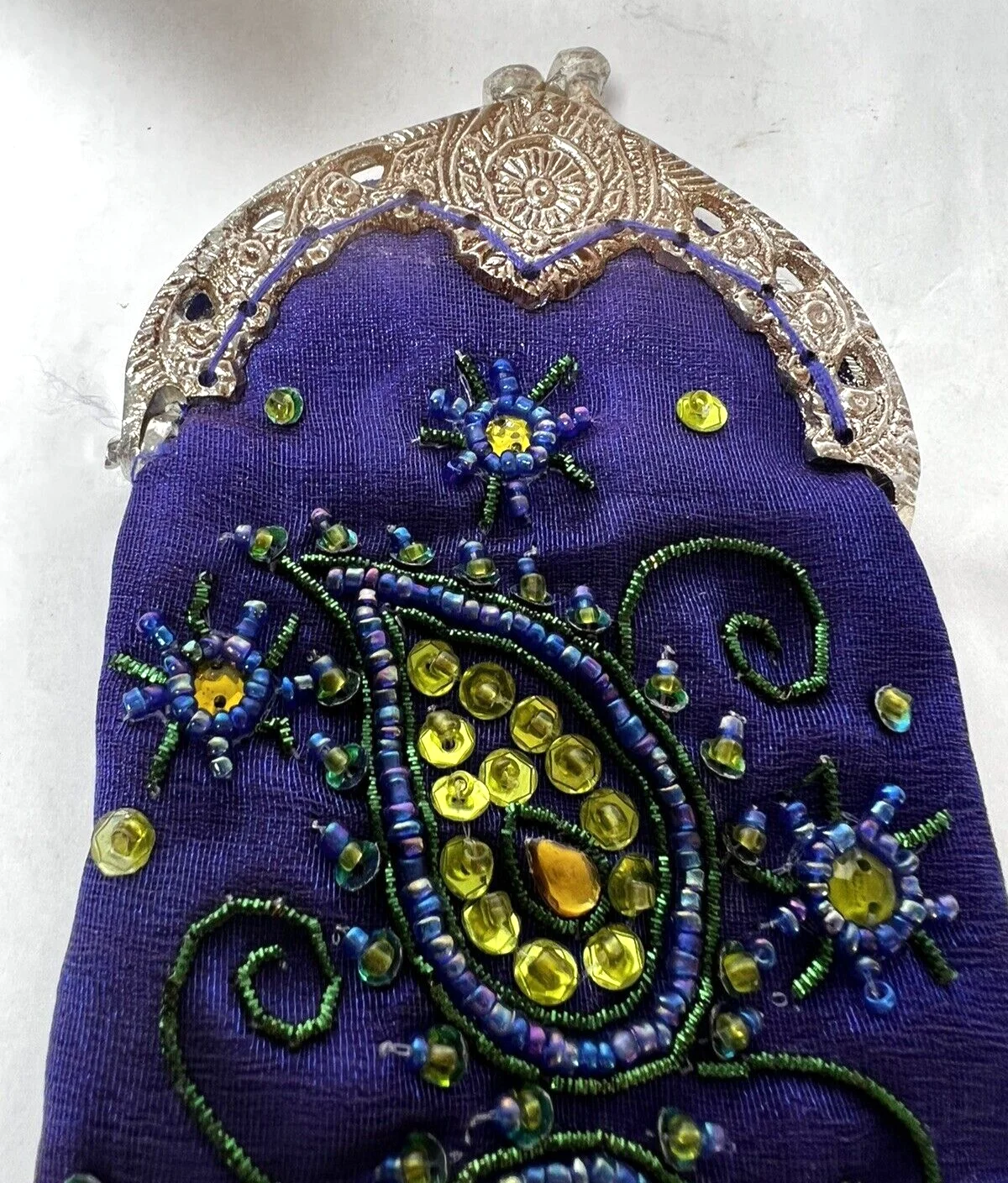 Cigarette or Eye Glass Case Purple Satin w/Green Rhinestones U609 3