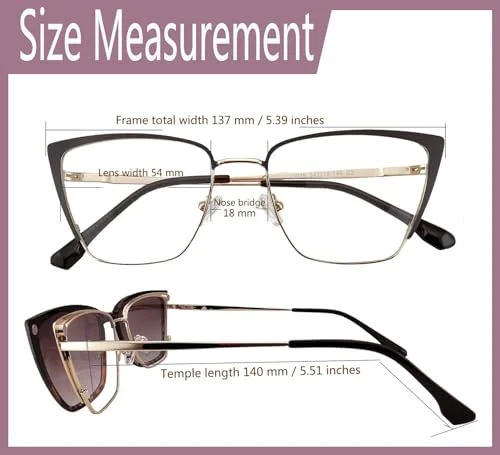 Circleperson Cat Eye Magnet glasses 2 in 1 Polarized clip on Sunglasses for Women 54-18-146 Metal Spring hinges(Pink/Gold,pink and baby blue) 2