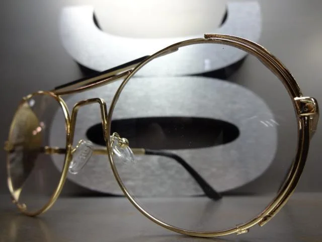 Classic Elegant Vintage Retro Style Clear Lens EYE GLASSES Big Round Gold Frame 2