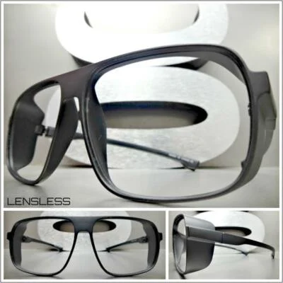 Classic Retro Style Lensless Eye Glasses Matte Black Blinder Frame Only NO Lens