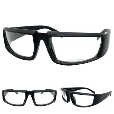 Classic Sporty Modern Wrap Around Biker Style Clear Lens EYE GLASSES Black Frame