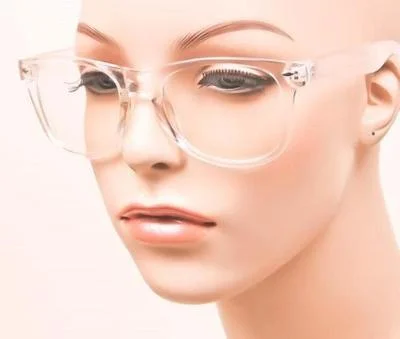 Classic White Crystal Clear Transparent Lens Thin Frame Big Eye Glasses Specs L 4