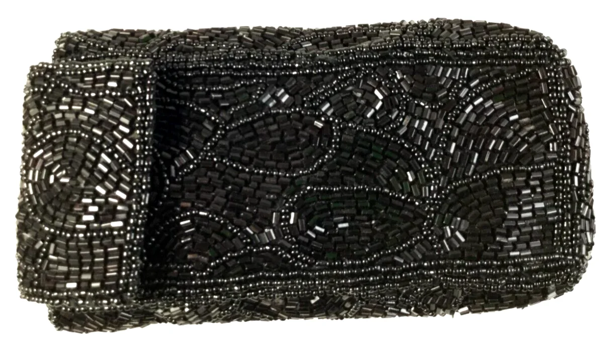 Classy Black Beaded Eyeglass Case Pouch Magnetic Snap Closure EUC 2