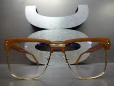 Classy Elegant Modern Retro Clear Lens EYE GLASSES Square Gold Faux Wooden Frame 4