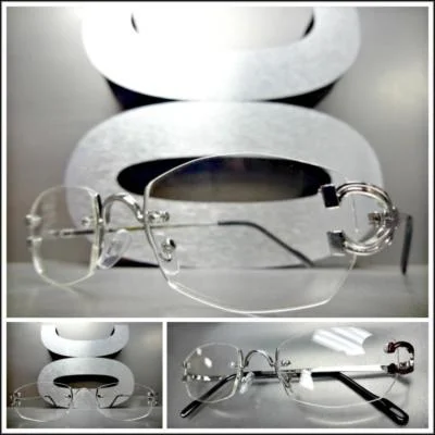Classy Elegant Sophisticated Style Clear Lens EYE GLASSES Silver Rimless Frame