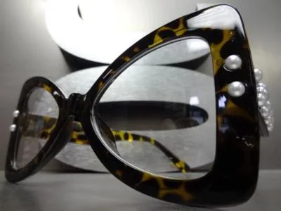 Classy Elegant Unique Retro Style Bow Shaped Clear Lens EYE GLASSES with Pearls 3