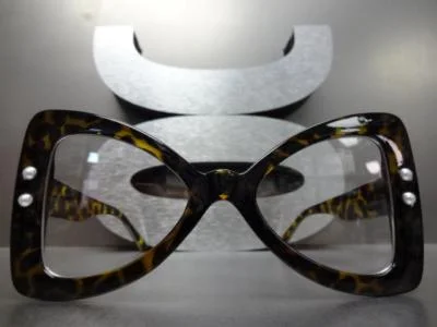 Classy Elegant Unique Retro Style Bow Shaped Clear Lens EYE GLASSES with Pearls 4
