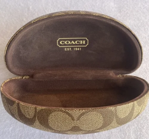 Coach Brown and Tan Signature C Pattern Hard Wide Half Moon Eyeglass Case EUC