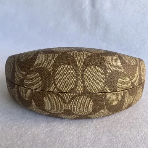 Coach Brown and Tan Signature C Pattern Hard Wide Half Moon Eyeglass Case EUC 2