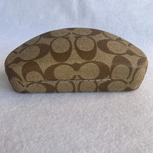 Coach Brown and Tan Signature C Pattern Hard Wide Half Moon Eyeglass Case EUC 3