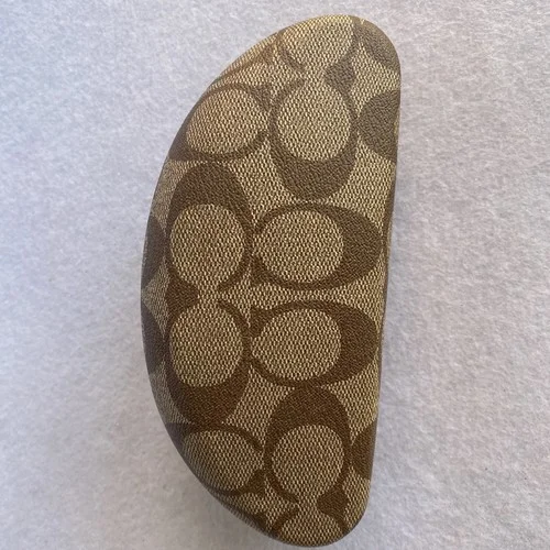 Coach Brown and Tan Signature C Pattern Hard Wide Half Moon Eyeglass Case EUC 4