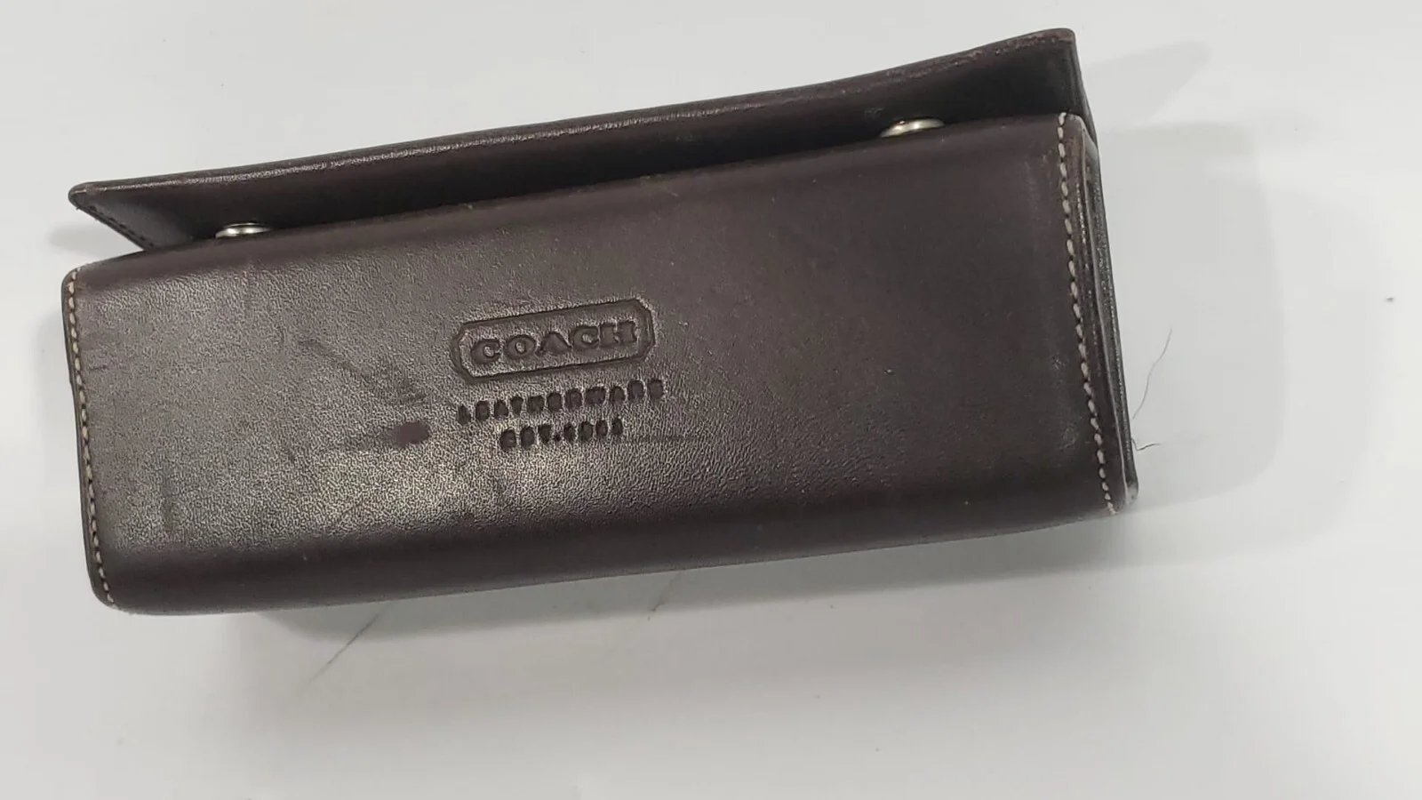 Coach Dark Brown Leather Sunglass Eyeglass Case Snap Closure 3