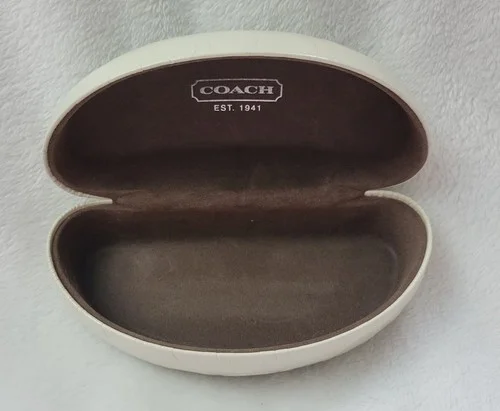 Coach Eyeglass Case Hinged Lid White Outer Brown Soft Lined Inner 6.5 1