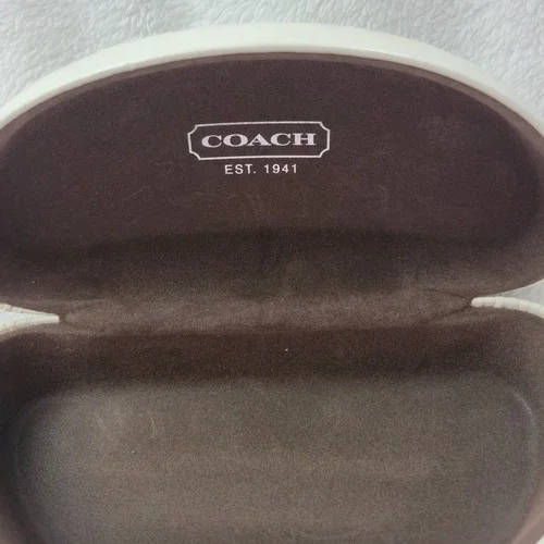 Coach Eyeglass Case Hinged Lid White Outer Brown Soft Lined Inner 6.5 2