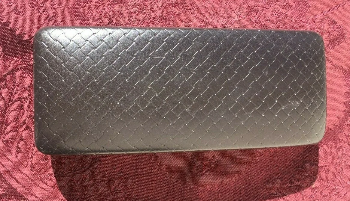 Cole Haan Dark Brown Weave Pattern Faux Leather Hard Shell Eyeglass Case NEW