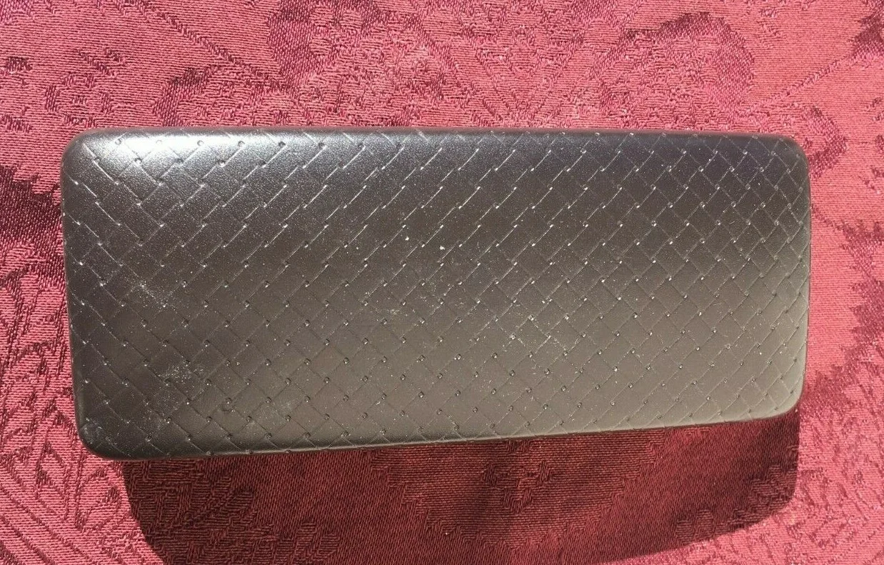 Cole Haan Dark Brown Weave Pattern Faux Leather Hard Shell Eyeglass Case NEW 2