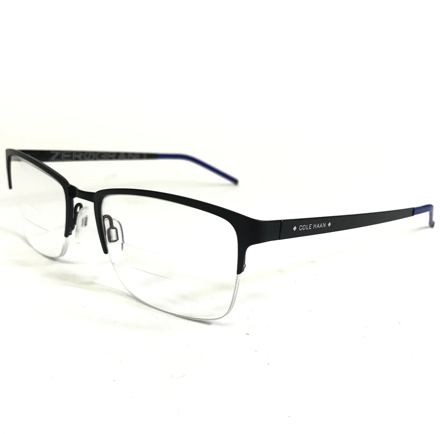 Cole Haan Eyeglasses Frames CH4014 001 BLACK Blue Square Half Rim 53-18-140