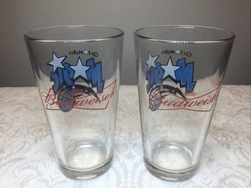 Collectible Budweiser Sponsored NBA Orlando Magic Pint Glass Lot Of 2 2