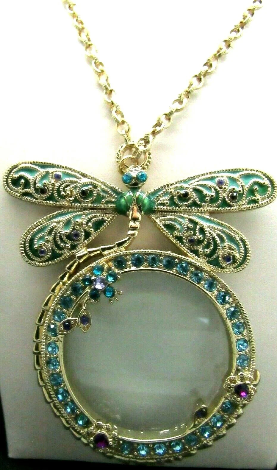 Colleen Lopez Dragonfly Magnifying Crystal Drop LORGNETTE Necklace New HSN