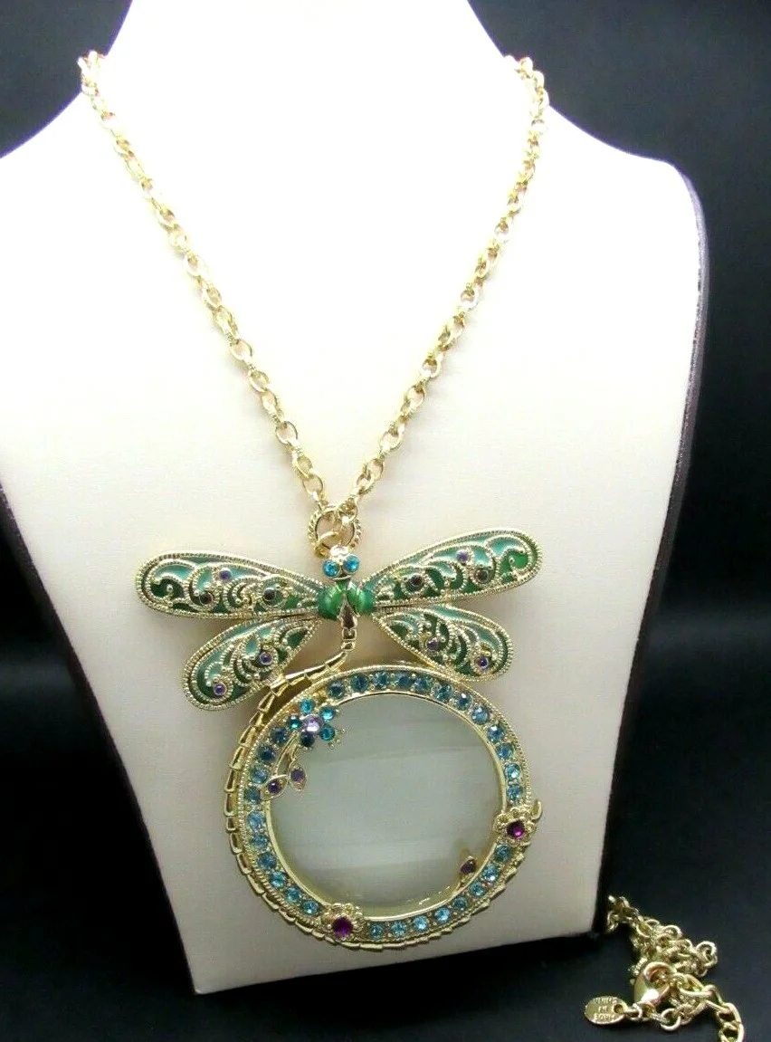 Colleen Lopez Dragonfly Magnifying Crystal Drop LORGNETTE Necklace New HSN 4