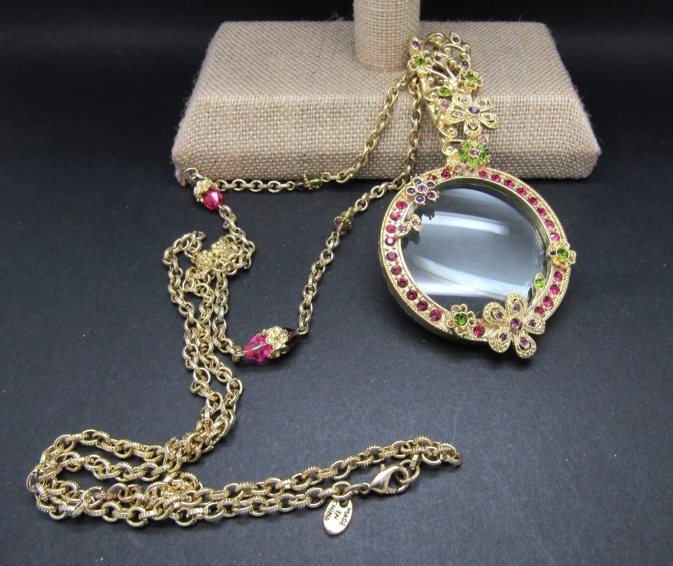 Colleen Lopez HSN FLORAL FLOWER LORGNETTE Magnifying Glass Necklace $212 NEW 3