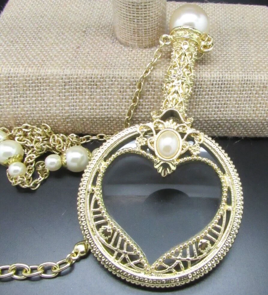 Colleen Lopez My HSN Pearl LORGNETTE Magnifying Glass Necklace New