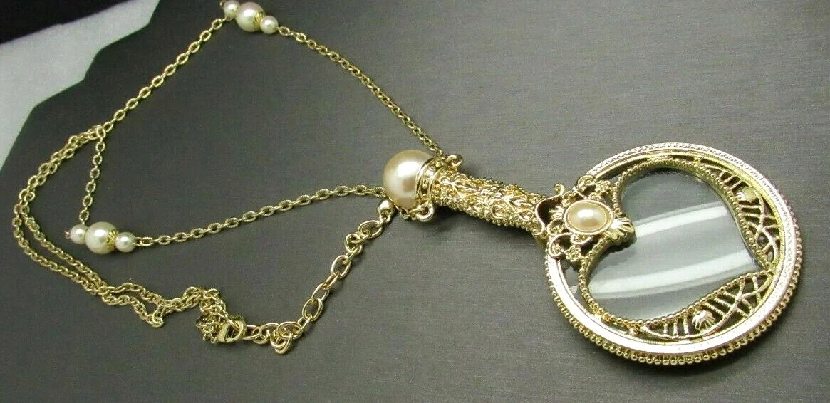 Colleen Lopez My HSN Pearl LORGNETTE Magnifying Glass Necklace New 3