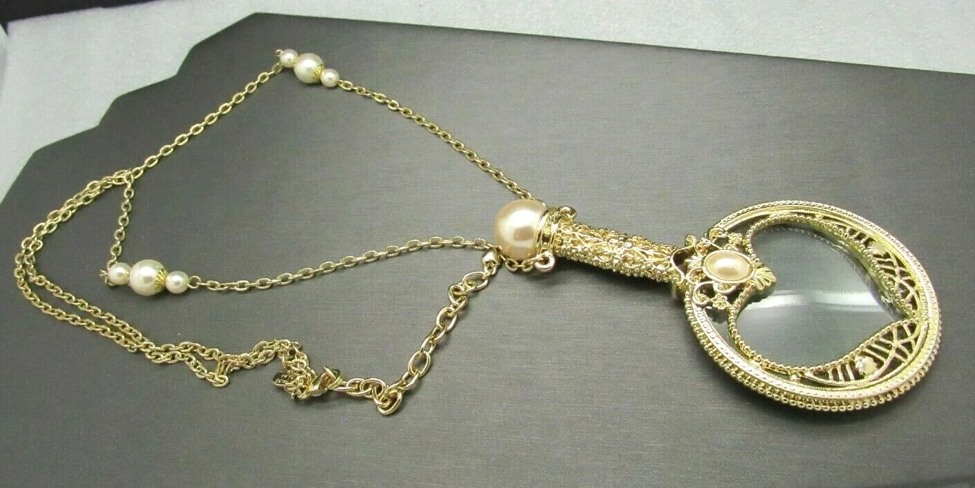 Colleen Lopez My HSN Pearl LORGNETTE Magnifying Glass Necklace New 4