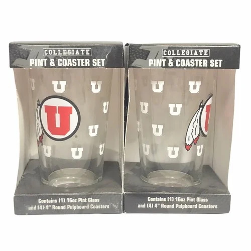 COLLEGIATE 16oz Pint Glass & 4 Coasters Set BOISE STATE BRONCOS